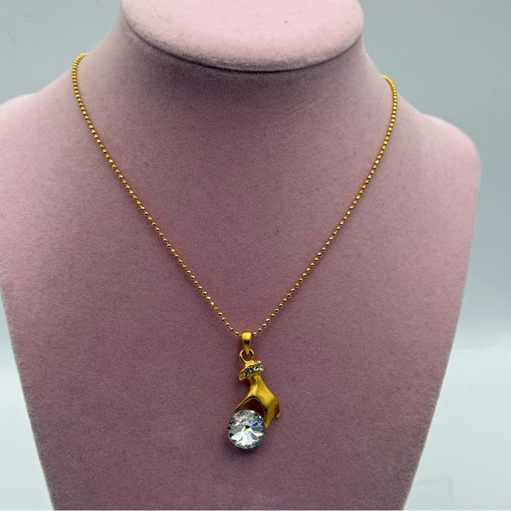 New Golden Hand Hold Crystals Ball European Style Charm Chain Necklace